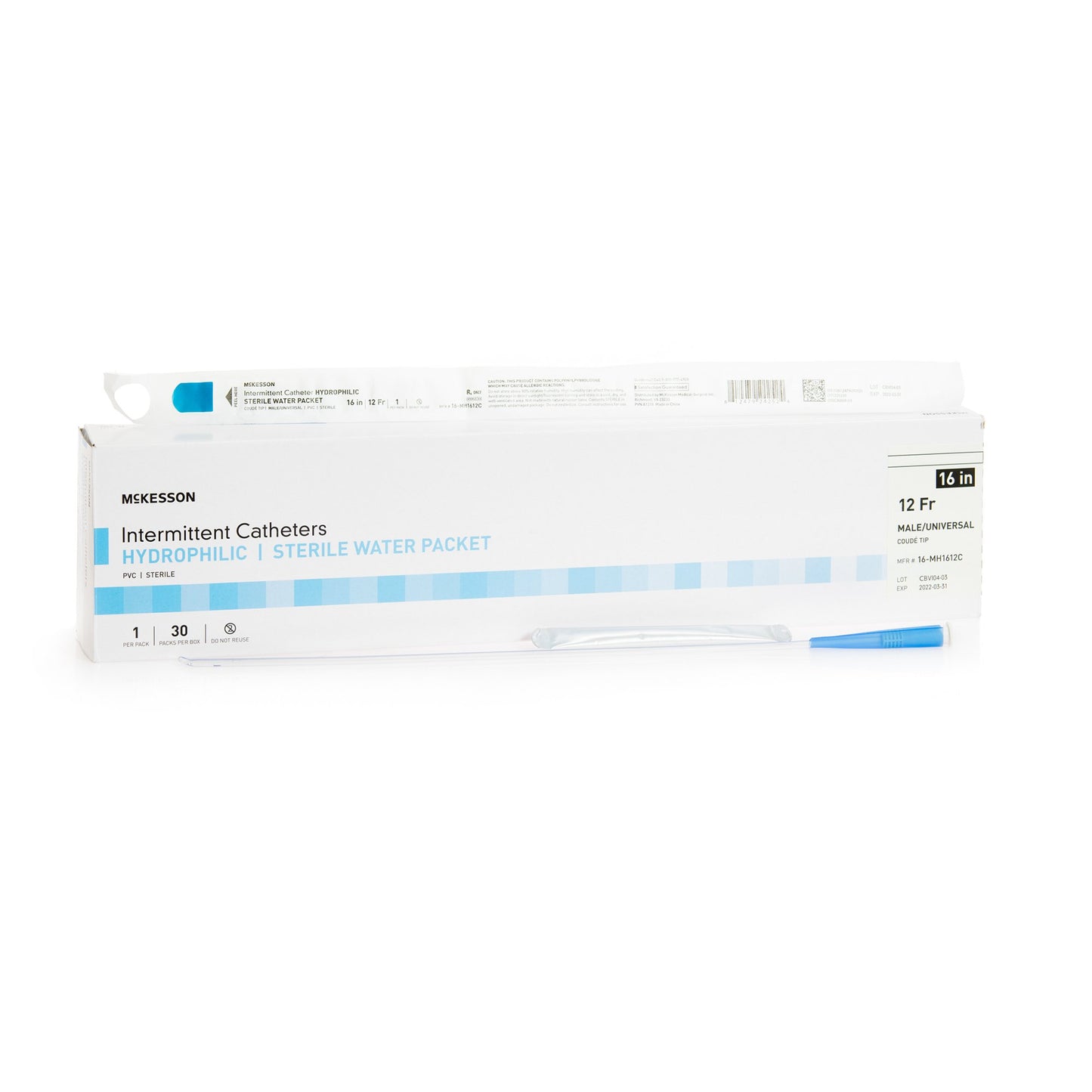 McKesson Hydrophilic-Coated PVC Urethral Catheter, Coudé Tip