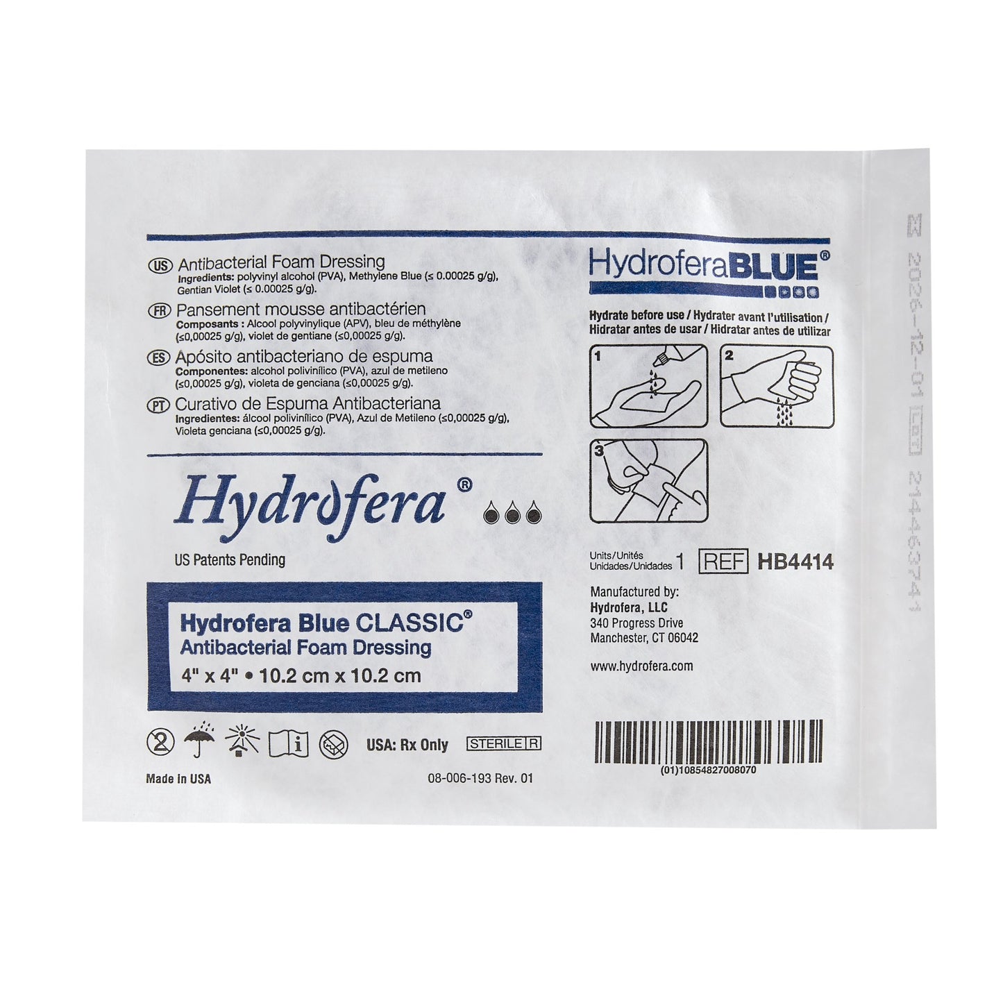 HydroferaBlue® Classic Antibacterial Foam Dressing, 4 x 4 Inch