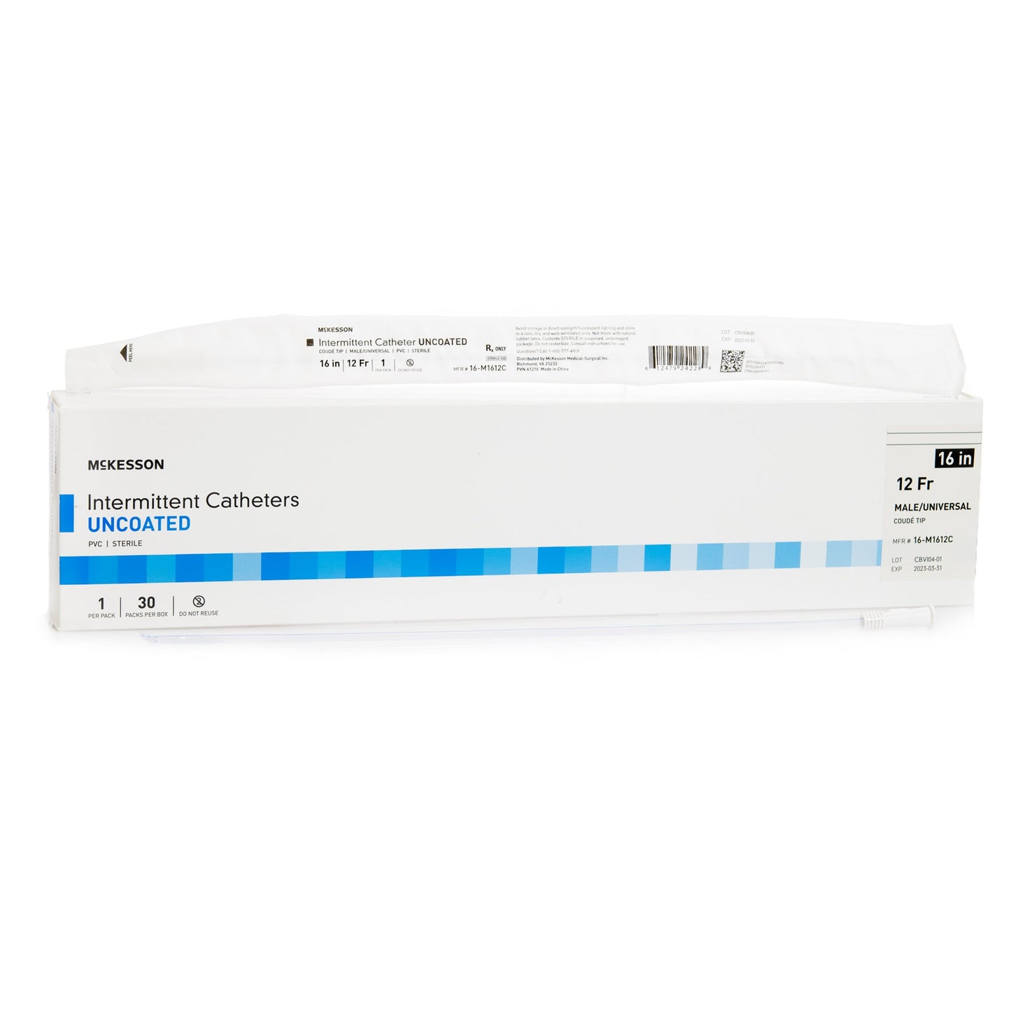 McKesson Uncoated PVC Urethral Catheter, Coudé Tip