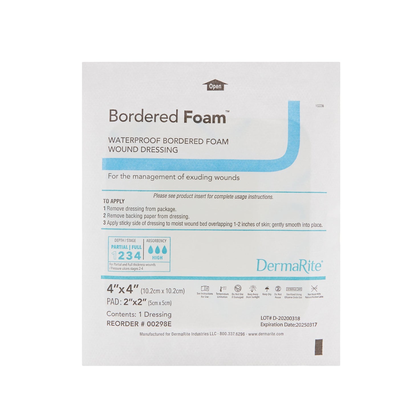 BorderedFoam® Foam Dressing, 4 x 4 Inch