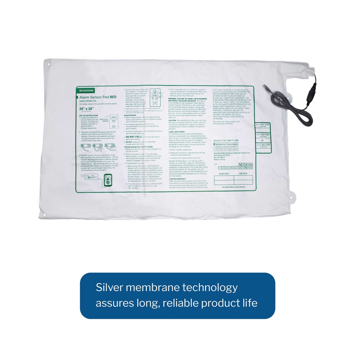 McKesson Bed Alarm Sensor Pad, 20 x 30 Inch