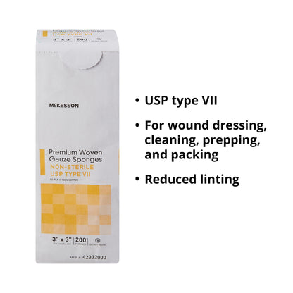 McKesson USP Type VII Gauze Sponge, 3 x 3 Inch