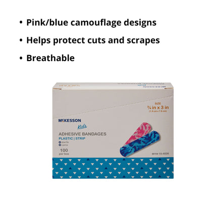 McKesson Kids™ Kid Design (Blue / Pink Camo) Adhesive Strip, 3/4 x 3 Inch