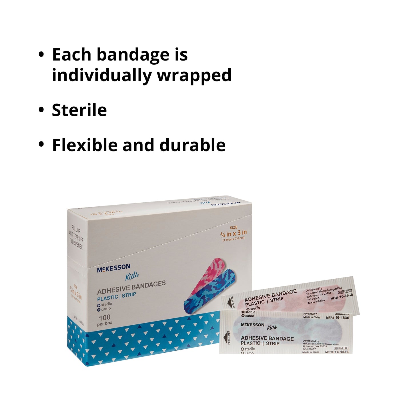McKesson Kids™ Kid Design (Blue / Pink Camo) Adhesive Strip, 3/4 x 3 Inch