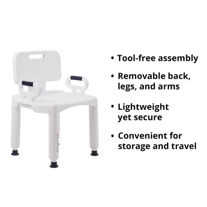 McKesson Bath Bench with Removable Arm Rail and Back, 21.25 Inch Width