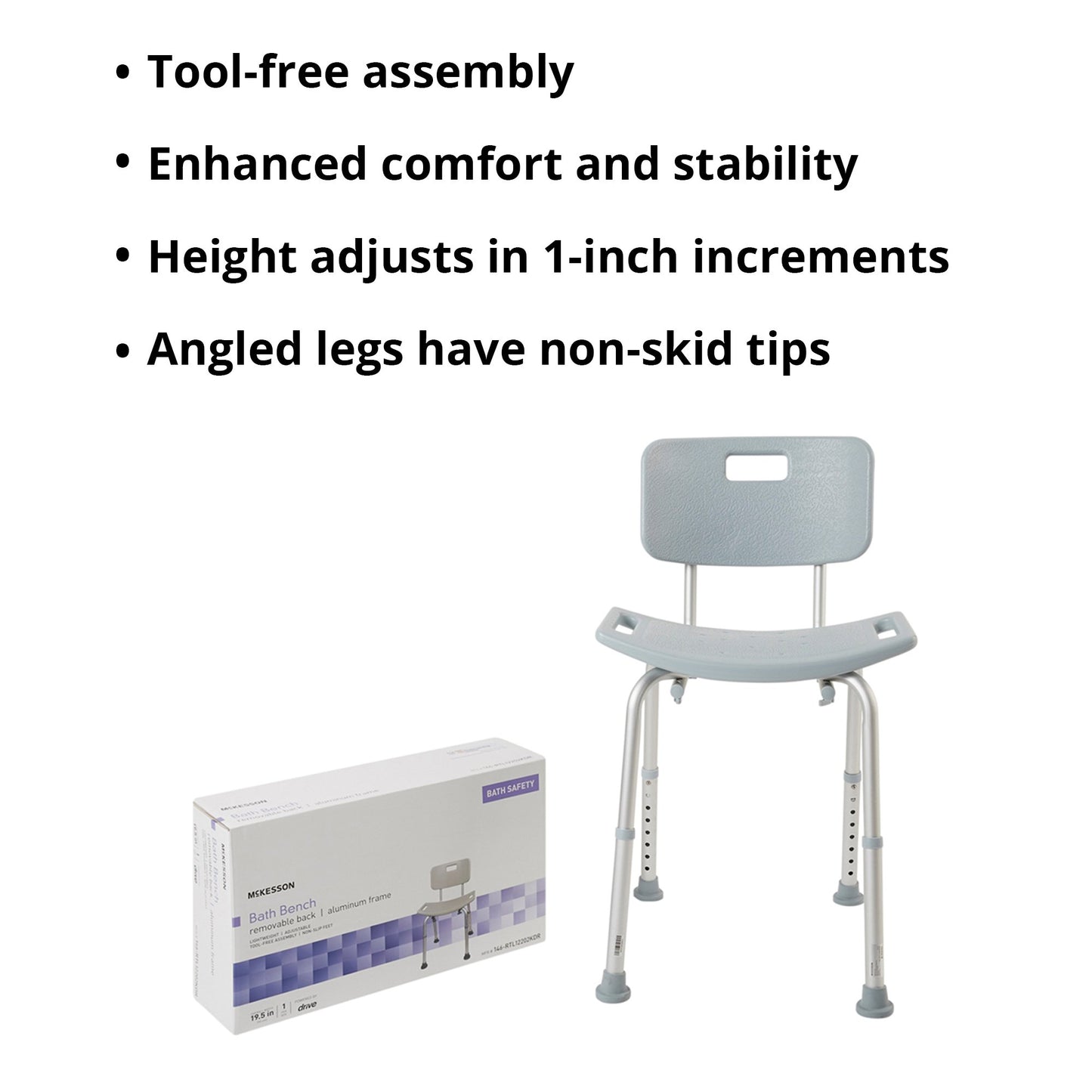 McKesson Aluminum Bath Bench, 15.5 – 19.5 Inch Height