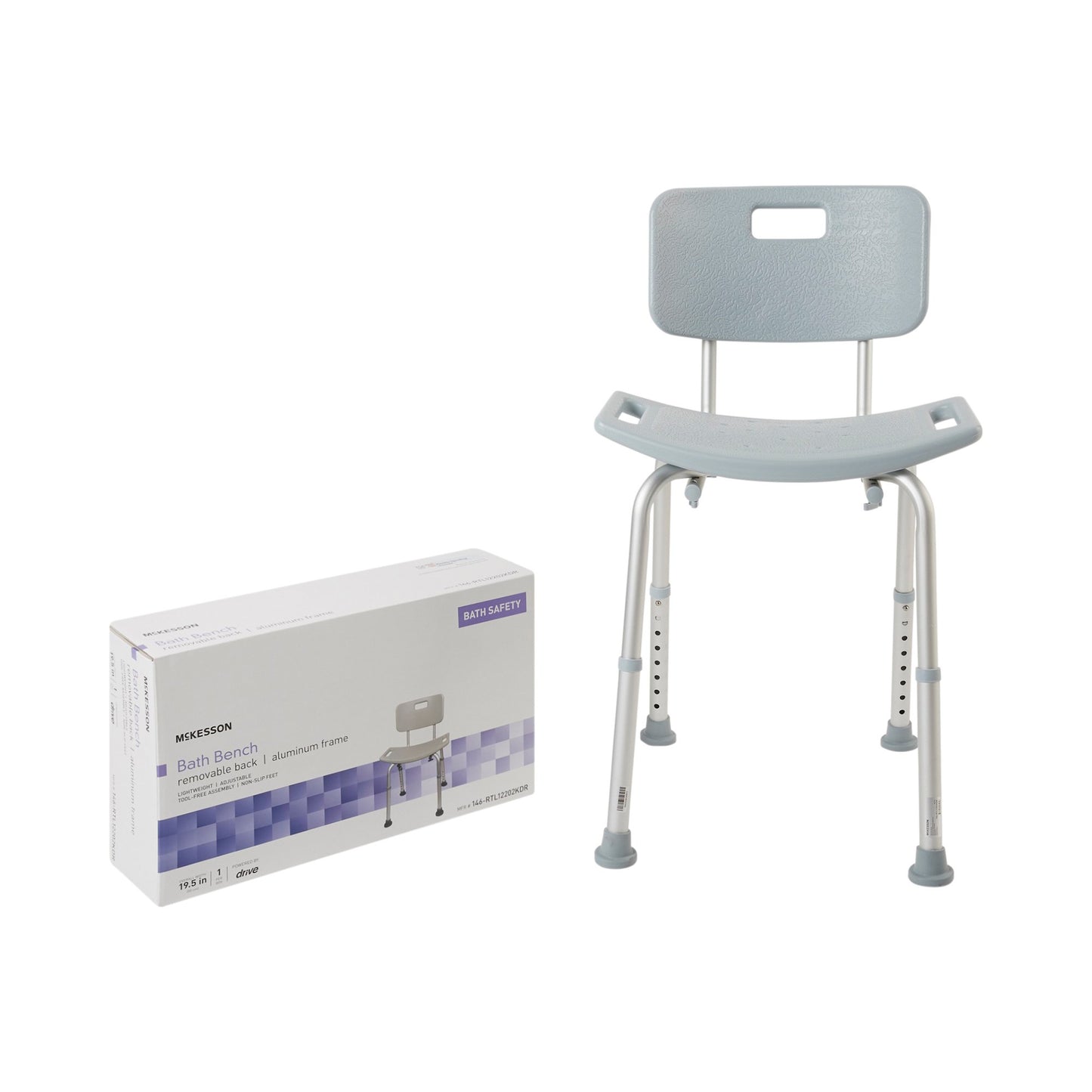 McKesson Aluminum Bath Bench, 15.5 – 19.5 Inch Height