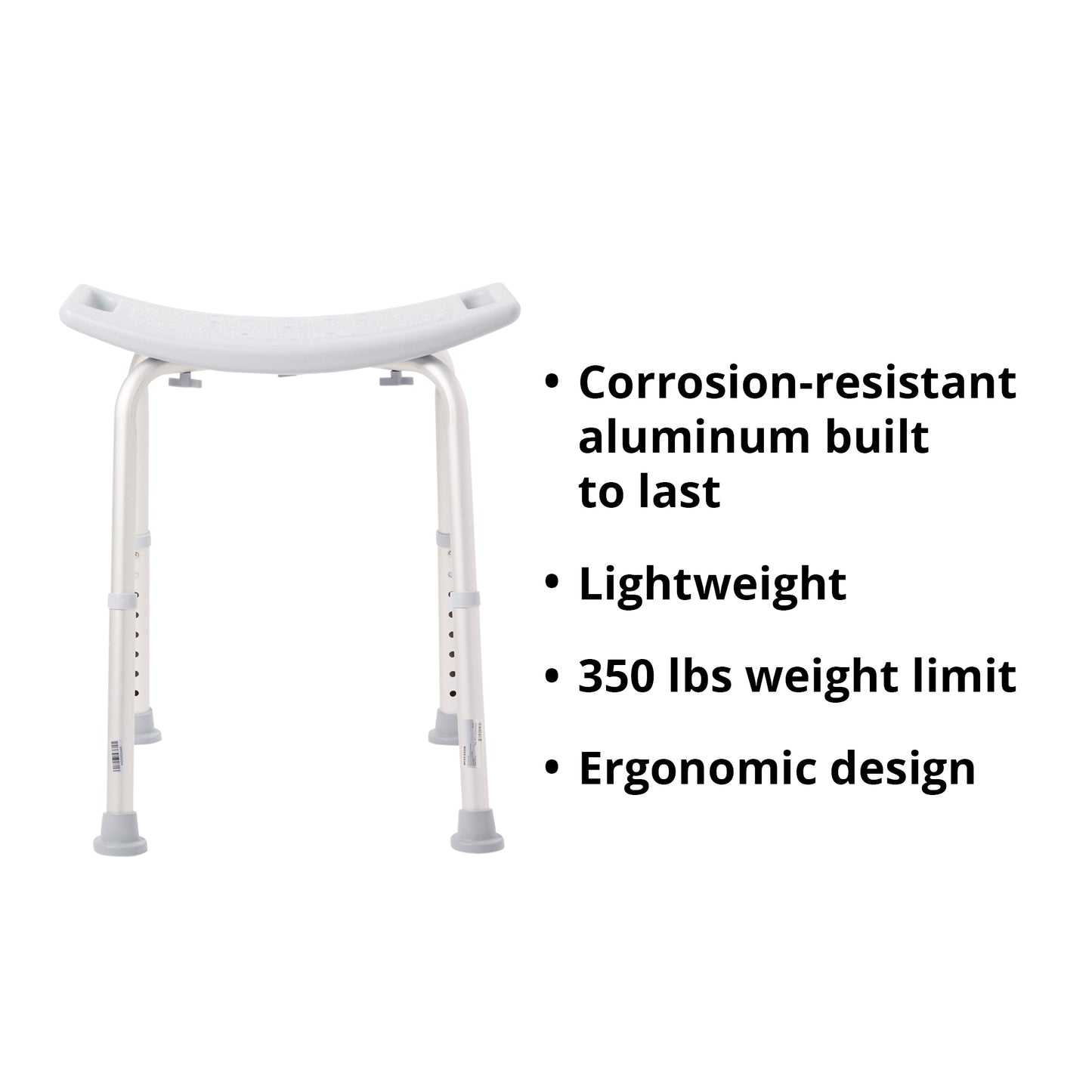 McKesson Aluminum Bath Bench Without Backrest, 15.5 – 19.5 Inch
