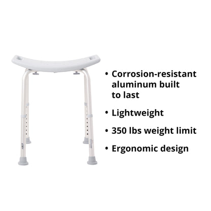 McKesson Aluminum Bath Bench Without Backrest, 15.5 – 19.5 Inch