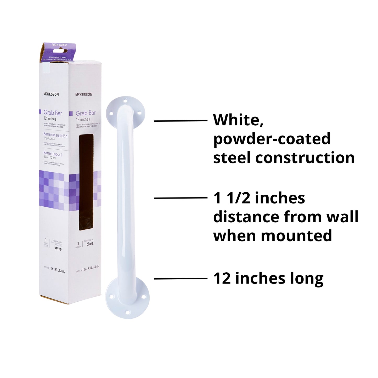 McKesson Wall Grab Bar, White Steel
