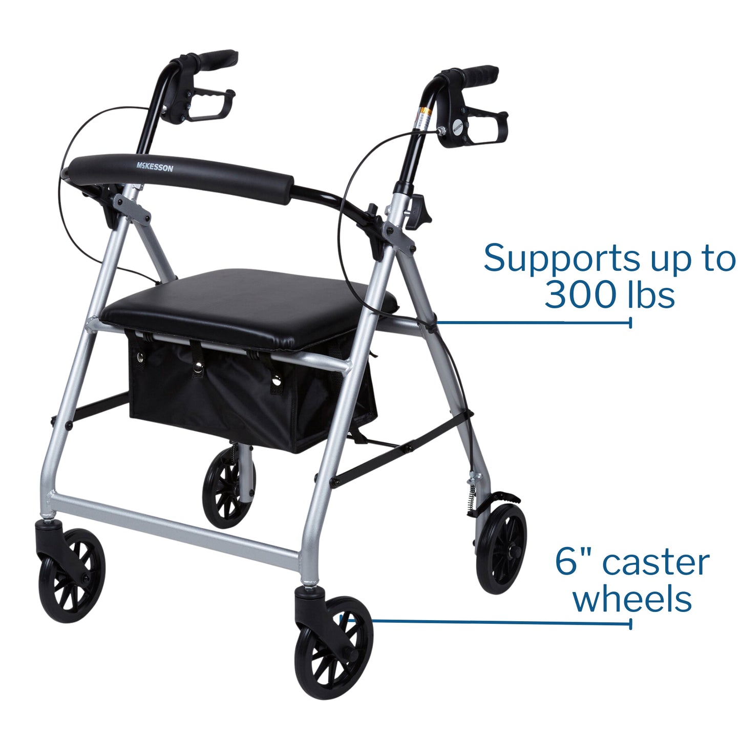 McKesson Folding Aluminum Four-Wheel Rollator, Silver