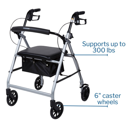 McKesson Folding Aluminum Four-Wheel Rollator, Silver
