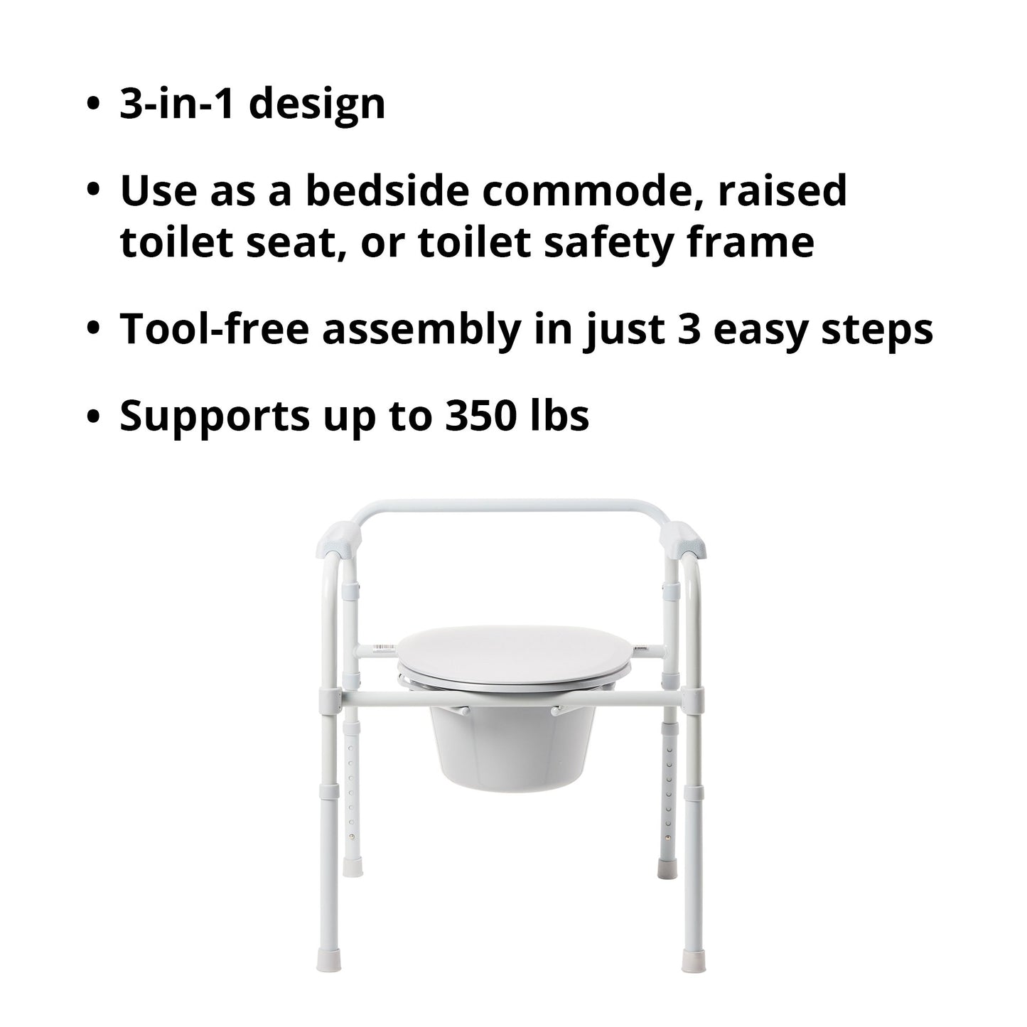 McKesson Folding Fixed Arm Steel Commode Chair, 15-1/2 – 21-3/4 Inch