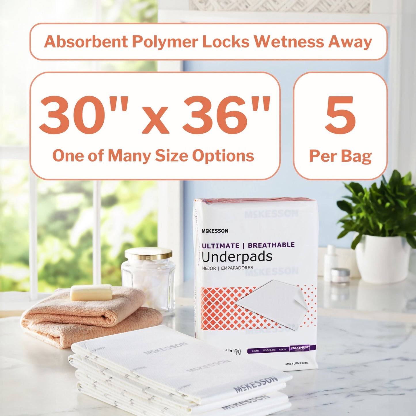 McKesson Ultimate Breathable Underpads, Heavy Absorbency