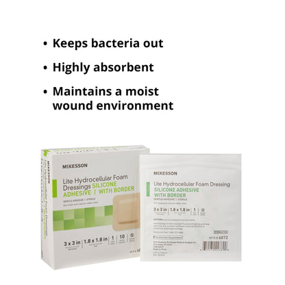 McKesson Lite Hydrocellular Foam Dressings w/ Border & Silicone Adhesive