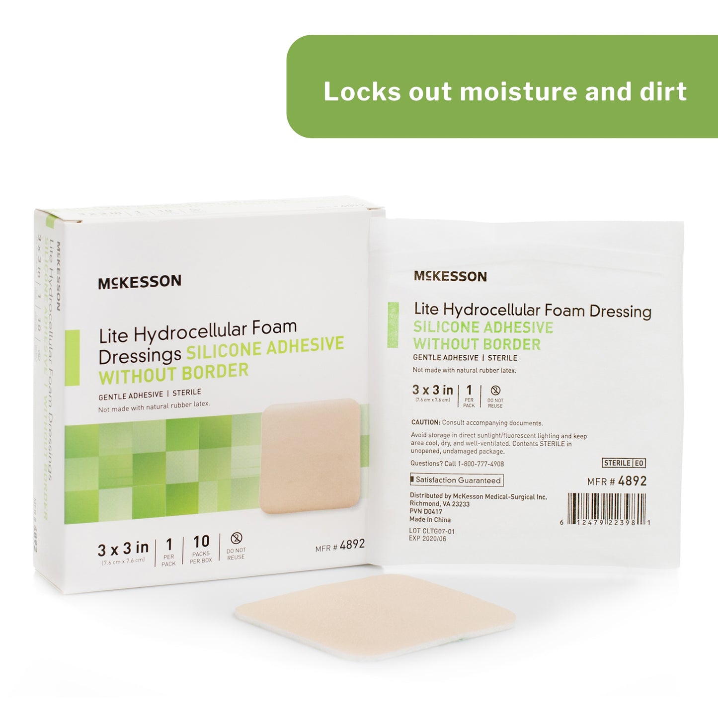 McKesson Lite Hydrocellular Foam Dressing w/ Silicone Adhesive w/o Border