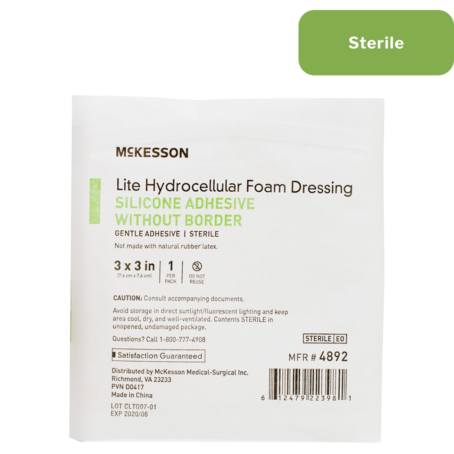 McKesson Lite Hydrocellular Foam Dressing w/ Silicone Adhesive w/o Border