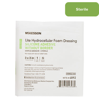 McKesson Lite Hydrocellular Foam Dressing w/ Silicone Adhesive w/o Border