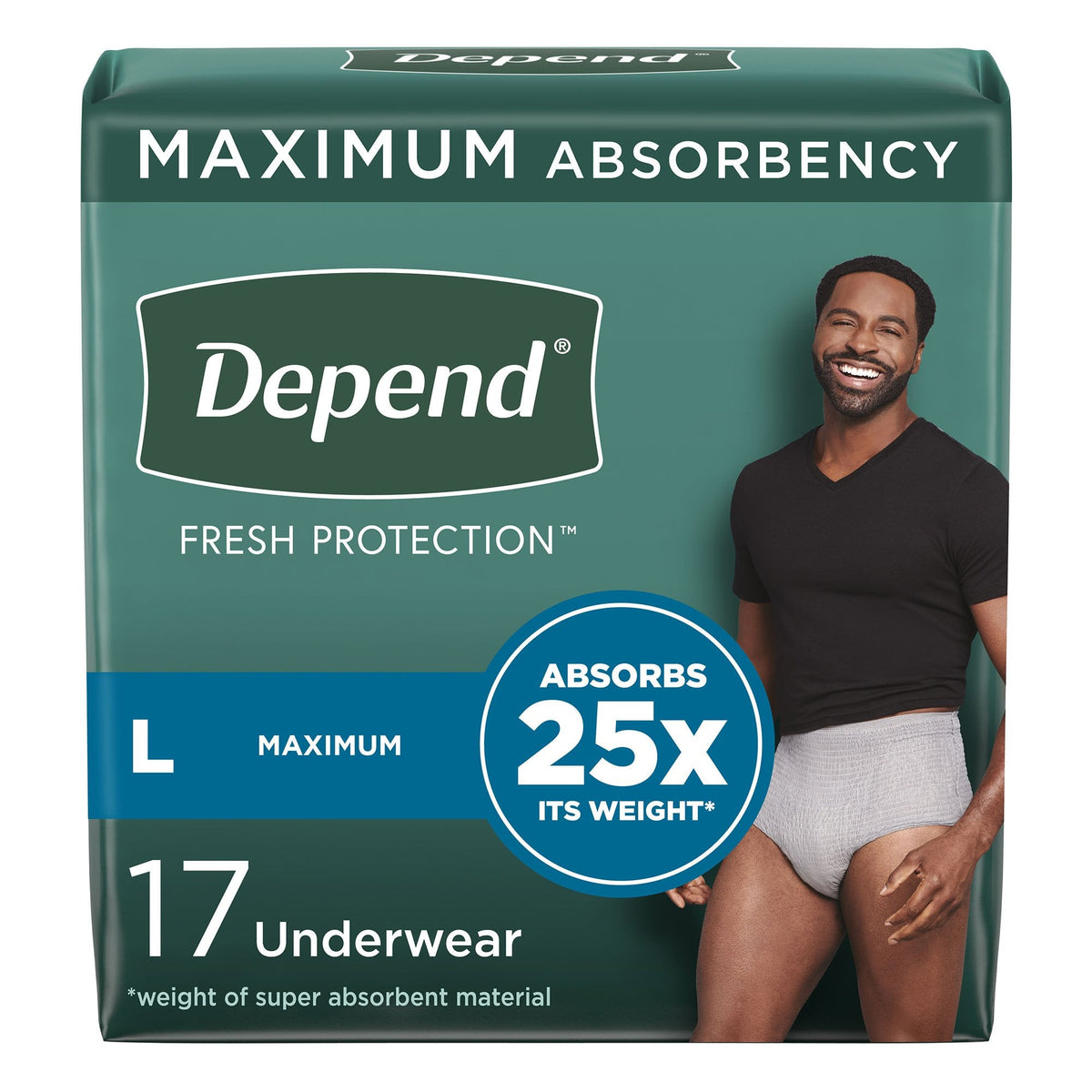 Depend Fresh Protection Adult Incontinence Underwear for Men Disposable Maximum Absorbency Large Grey