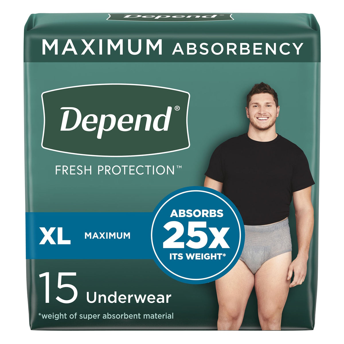 Depend Fresh Protection Adult Incontinence Underwear for Men Disposable Maximum Absorbency Extra-Large Grey