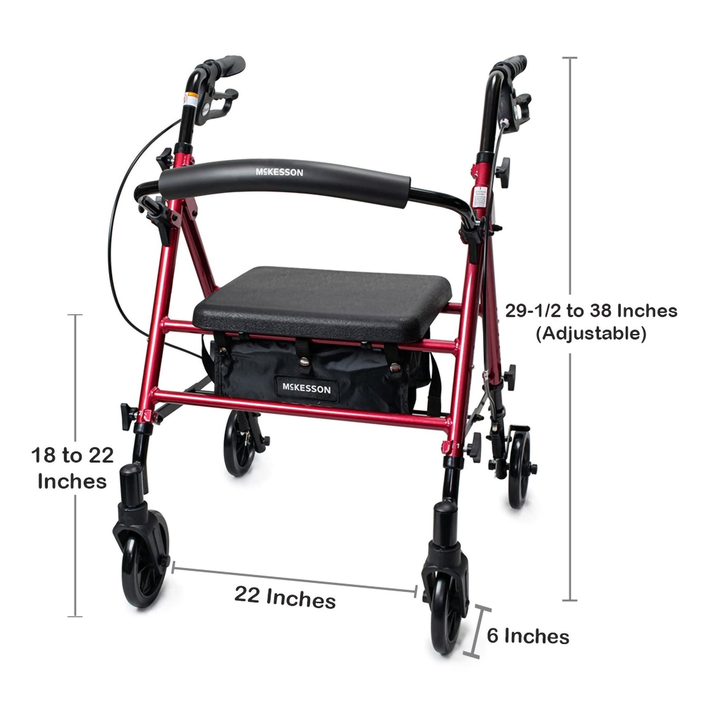 McKesson Four-Wheel Rollator, Red