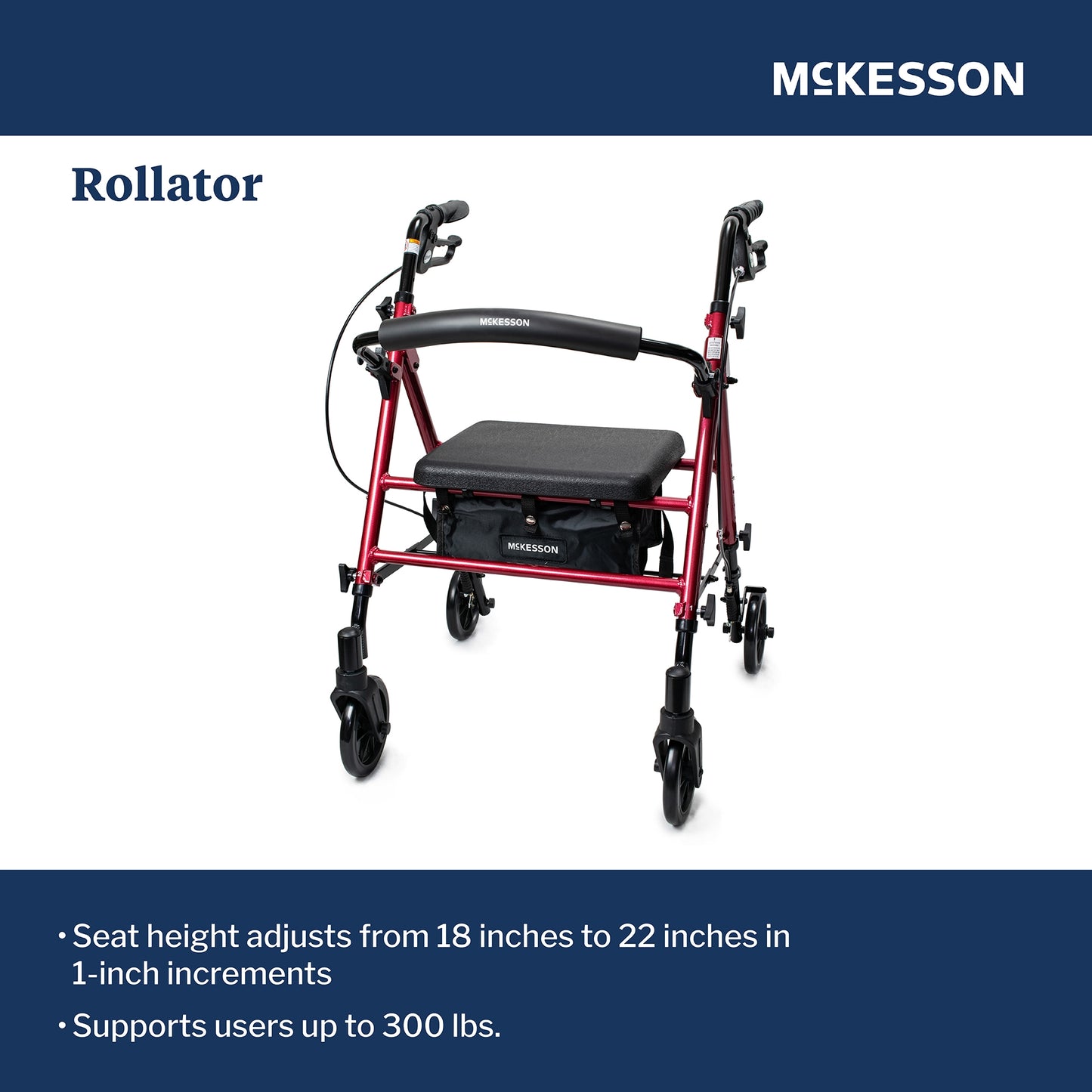 McKesson Four-Wheel Rollator, Red