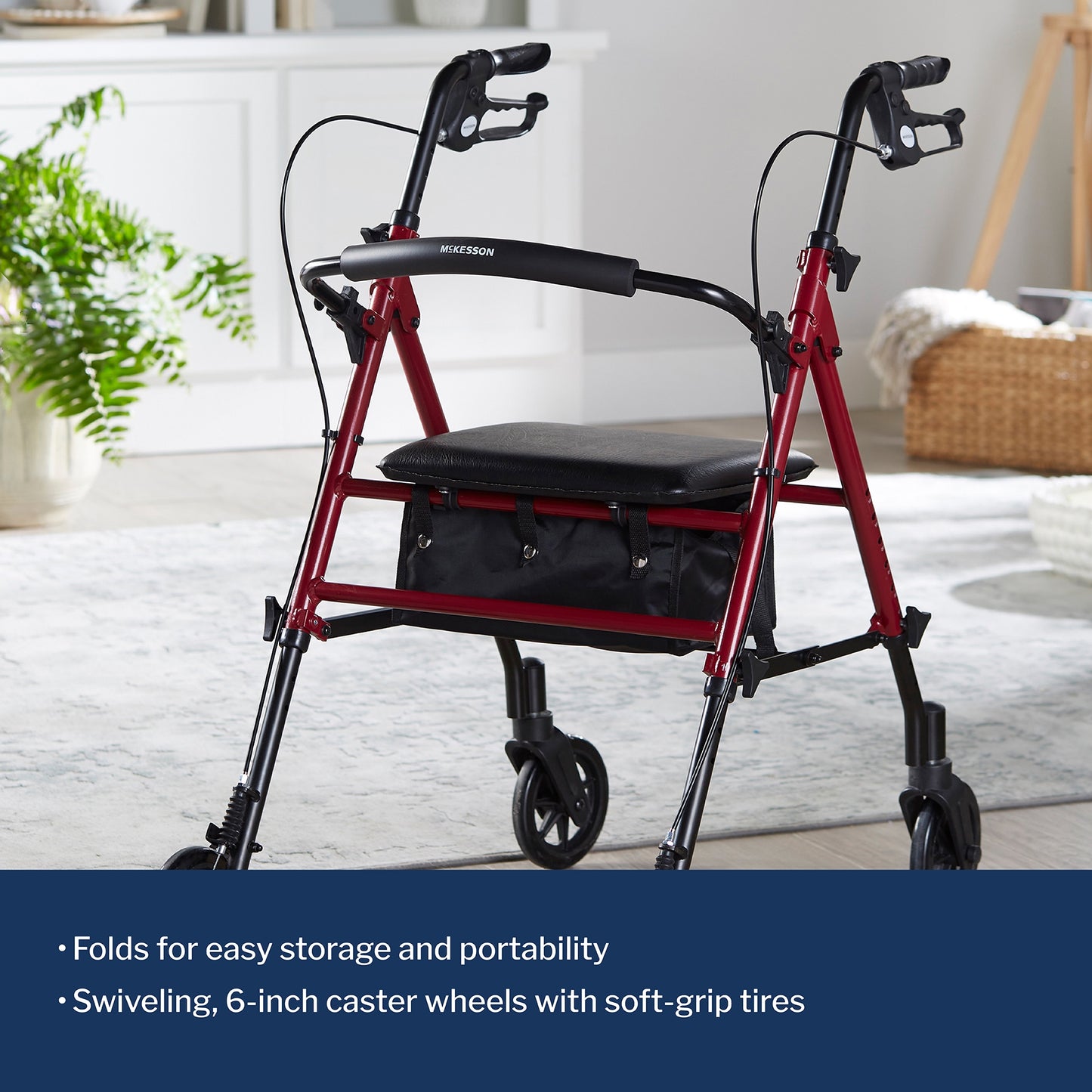 McKesson Four-Wheel Rollator, Red