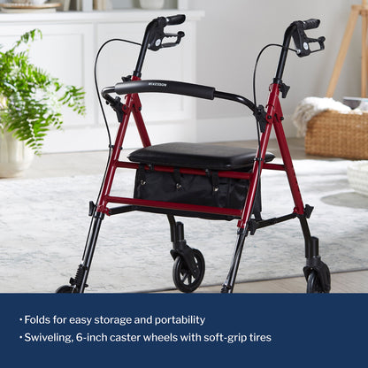 McKesson Four-Wheel Rollator, Red