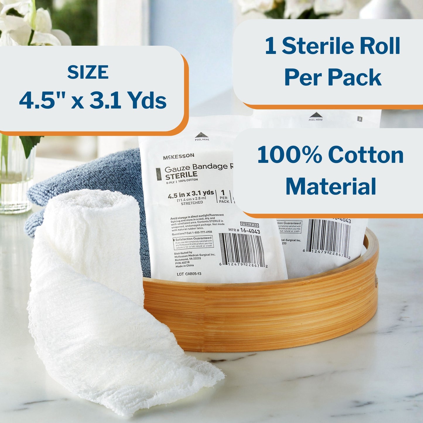 McKesson Fluff Bandage Roll, 4.5 Inch x 4.1 Yard, Cotton