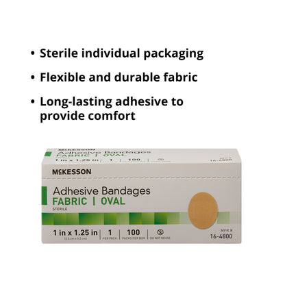 McKesson Oval Tan Adhesive Bandage, 1 x 1-1/4 Inch