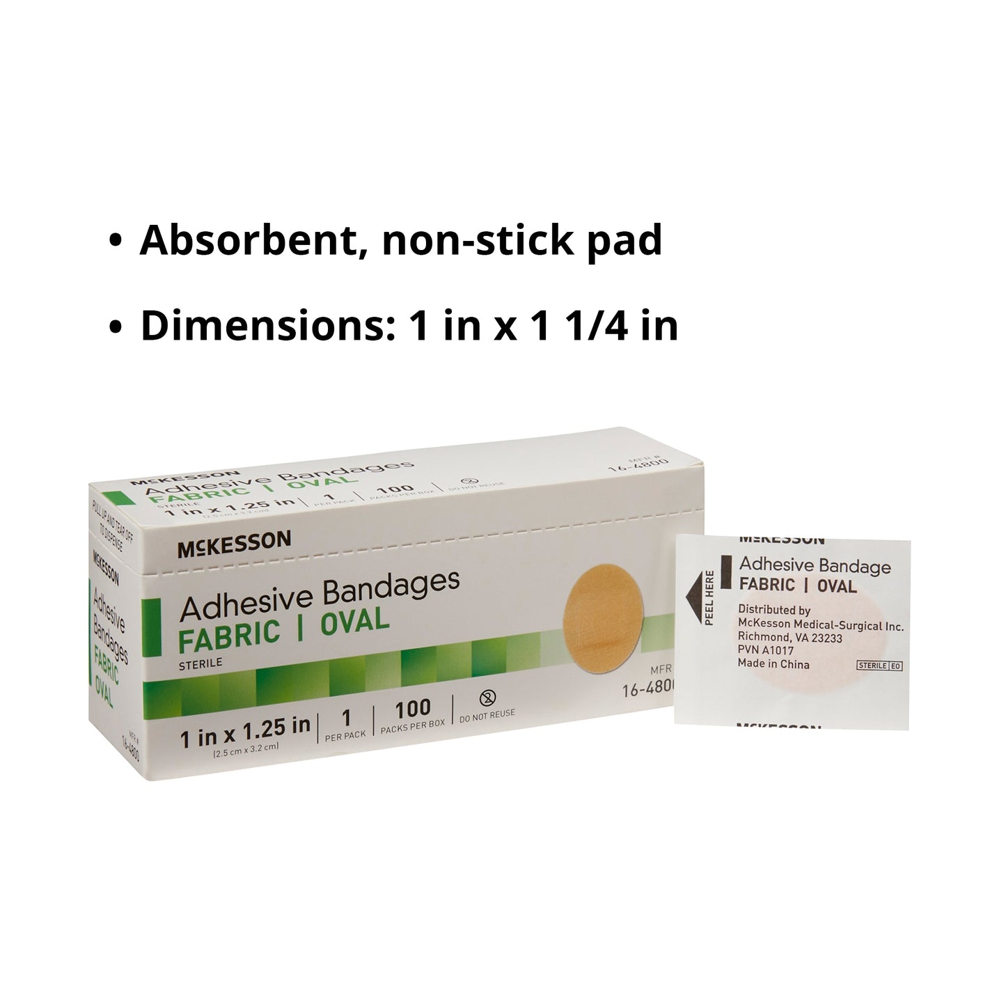 McKesson Oval Tan Adhesive Bandage, 1 x 1-1/4 Inch