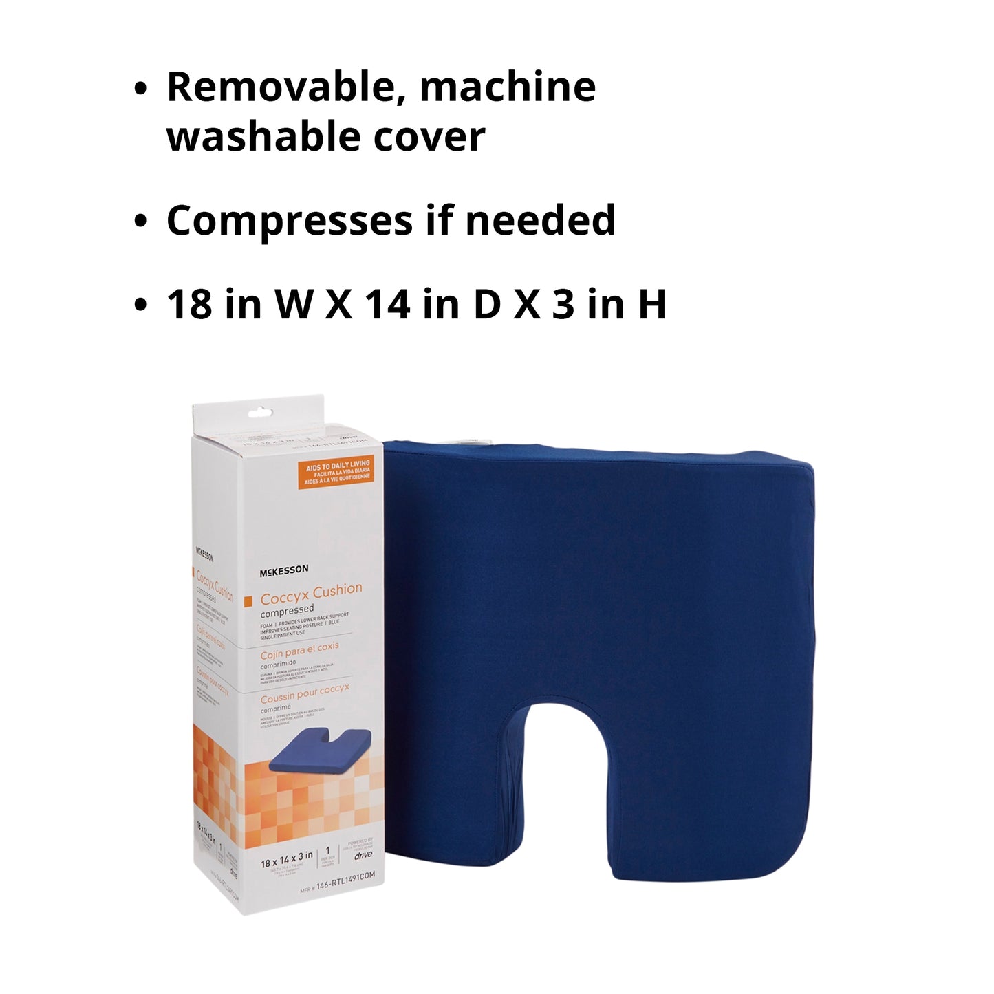 McKesson Compressed Coccyx Cushion, 18 x 14 x 3 Inch