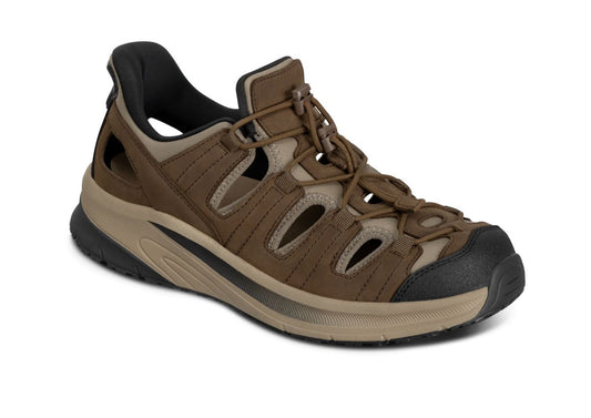 Saturn Men's Hands-Free Sandals, Brown, angle view