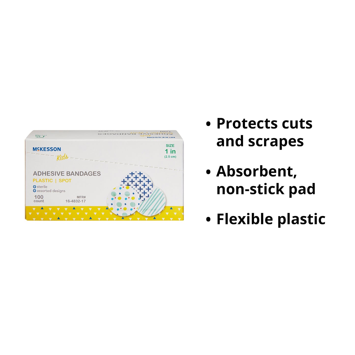 McKesson Kids™ Round Kid Design (Assorted Prints) Adhesive Spot Bandage, 1 Inch
