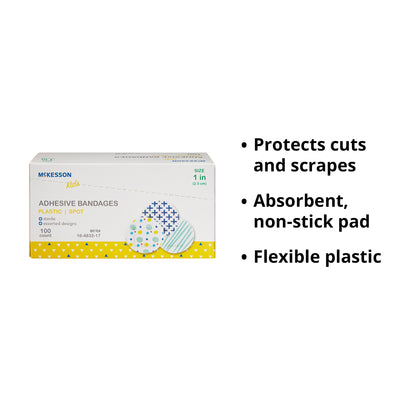 McKesson Kids™ Round Kid Design (Assorted Prints) Adhesive Spot Bandage, 1 Inch