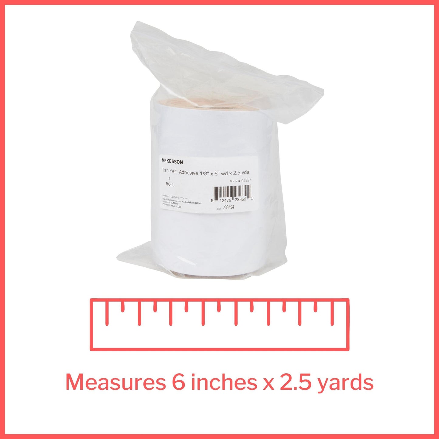 McKesson Tan Wool / Rayon Adhesive Orthopedic Felt Roll, 6 Inch x 2.5 Yard