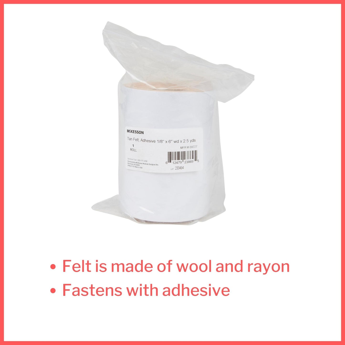 McKesson Tan Wool / Rayon Adhesive Orthopedic Felt Roll, 6 Inch x 2.5 Yard
