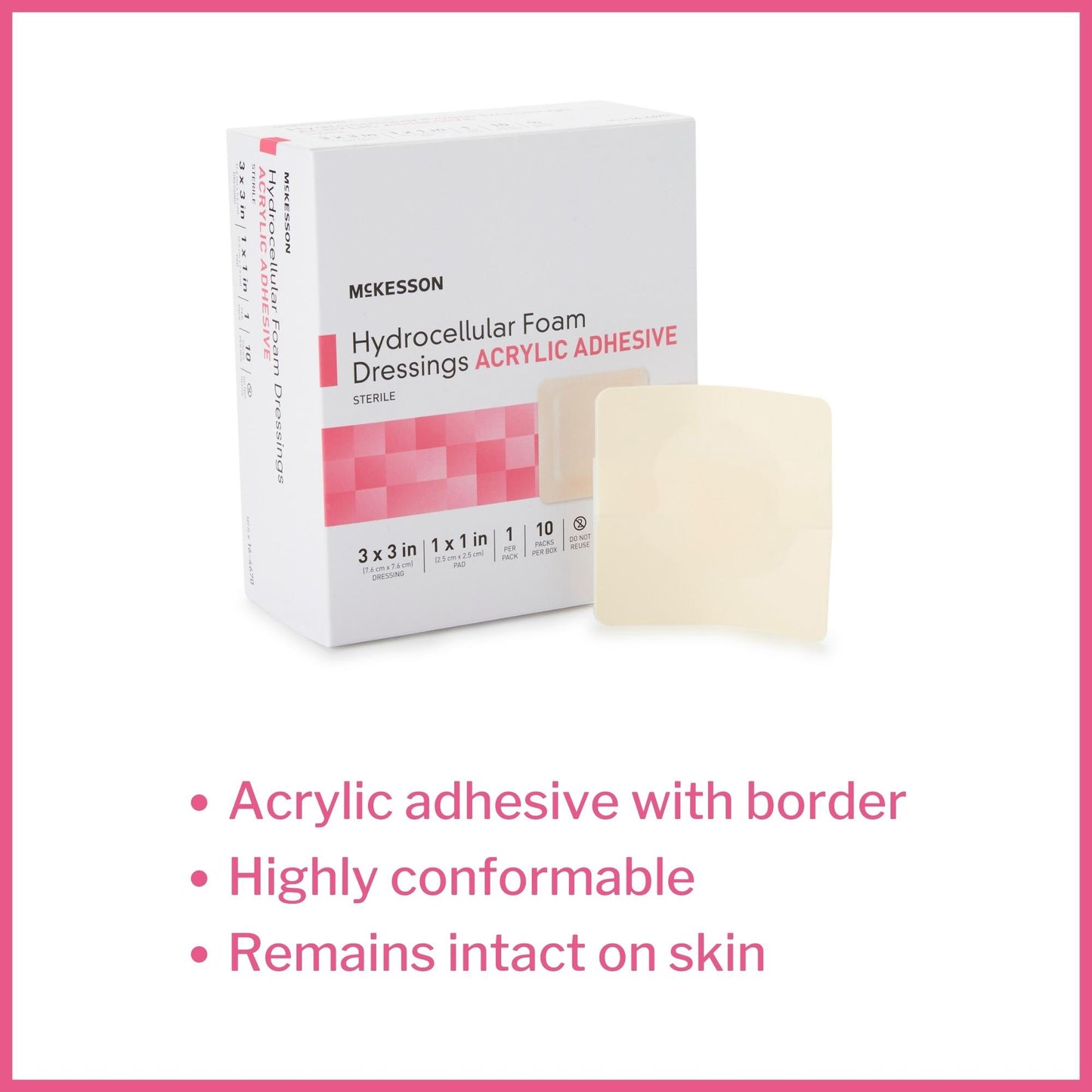 McKesson Adhesive Foam Dressing with Border, 3 x 3 Inch