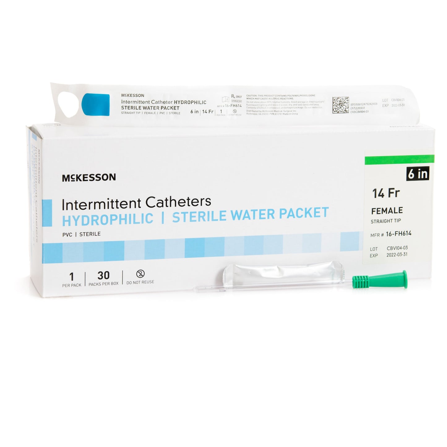 McKesson Hydrophilic-Coated PVC Urethral Catheter, Straight Tip