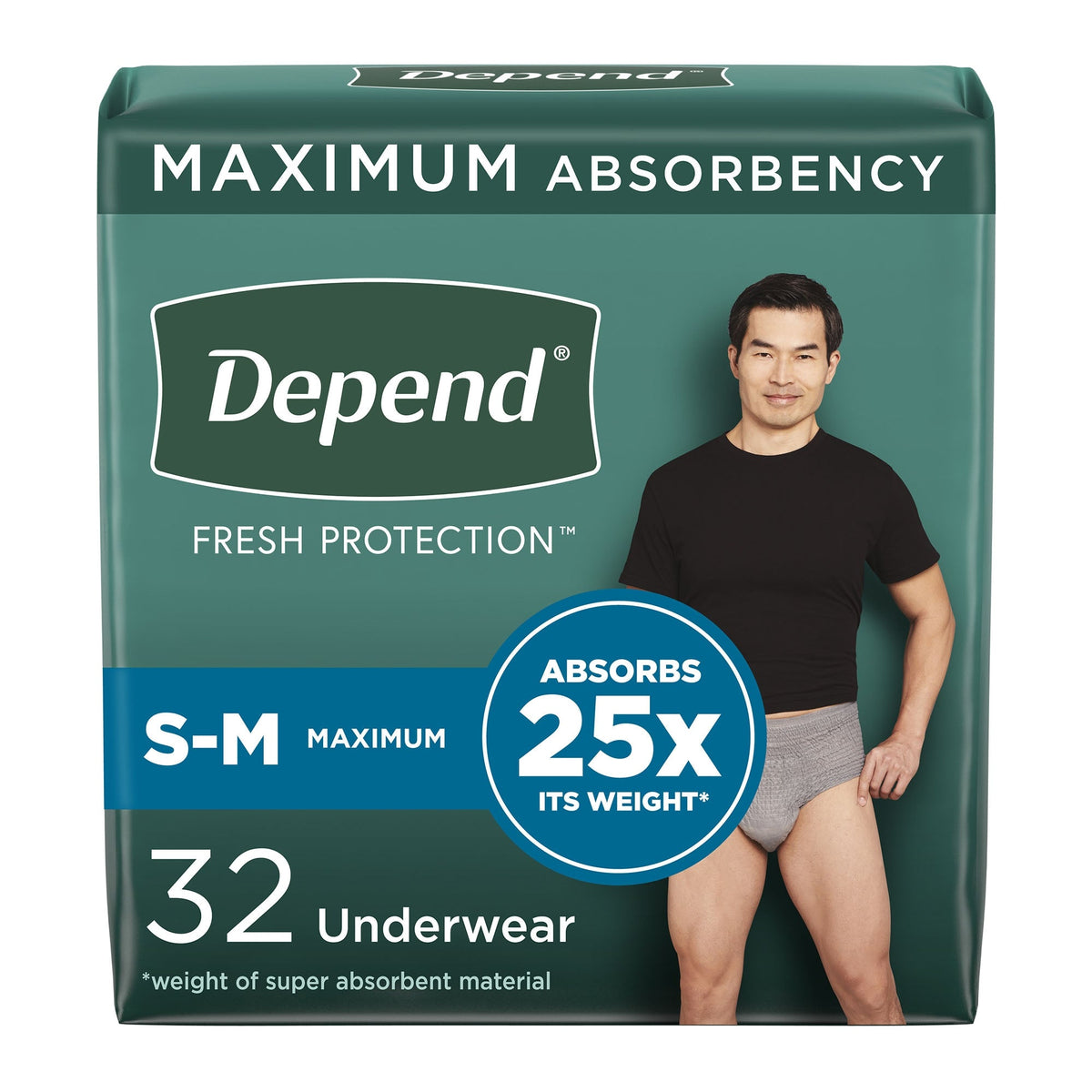 Depend FIT-FLEX Incontinence Underwear for Men Maximum Absorbency Small/Medium Gray 32 Count