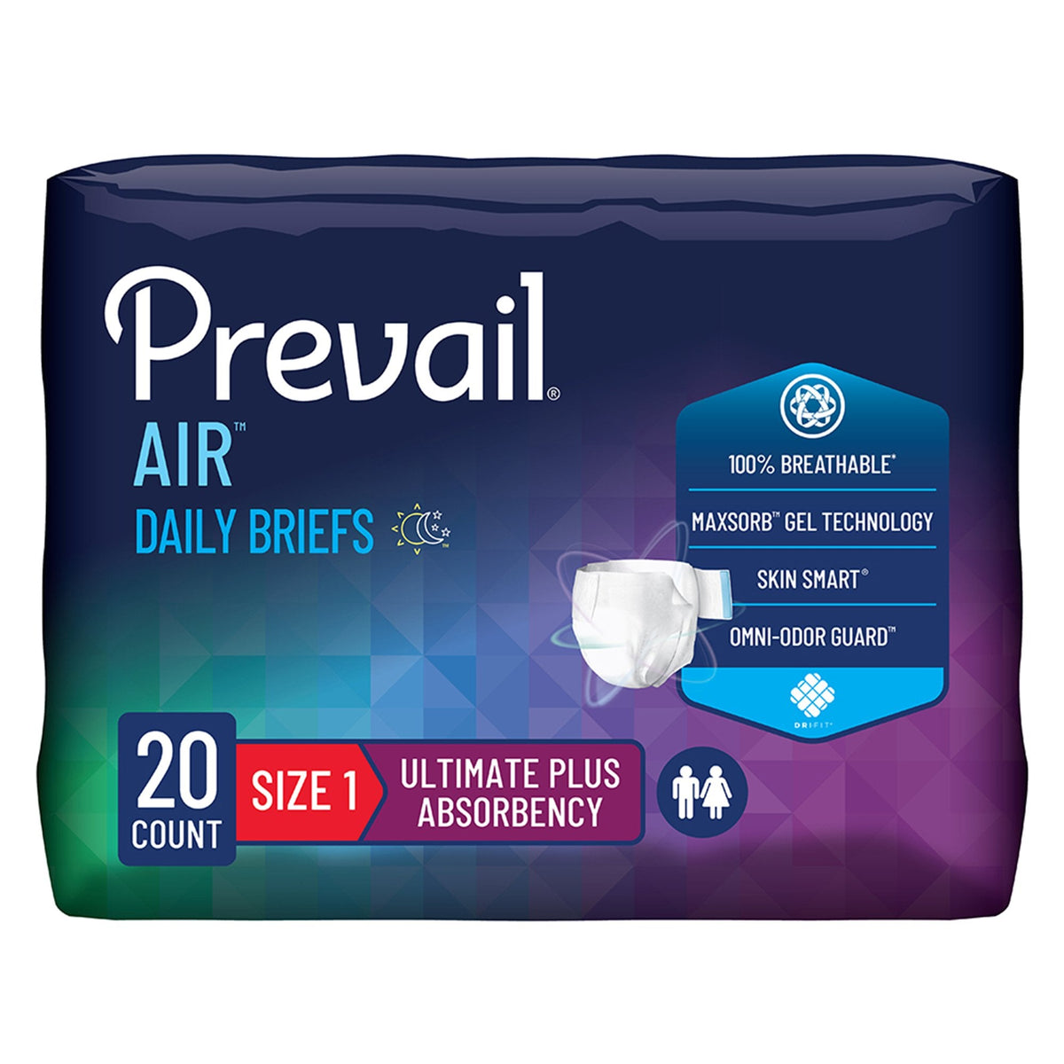 Prevail Air Briefs Size 1/Medium - 26" - 48"