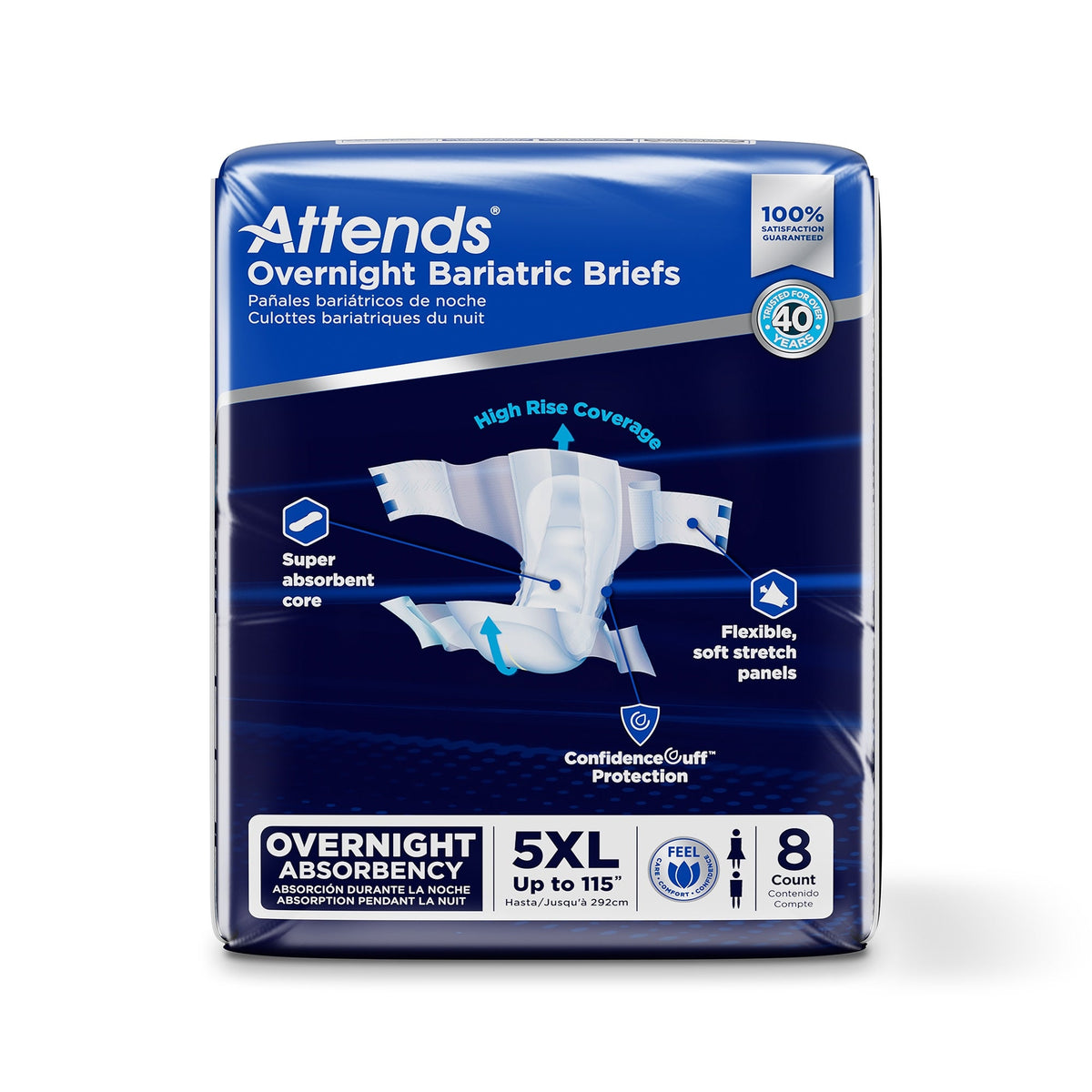 Attends Overnight Bariatric Briefs 5X-Large Up to 115"