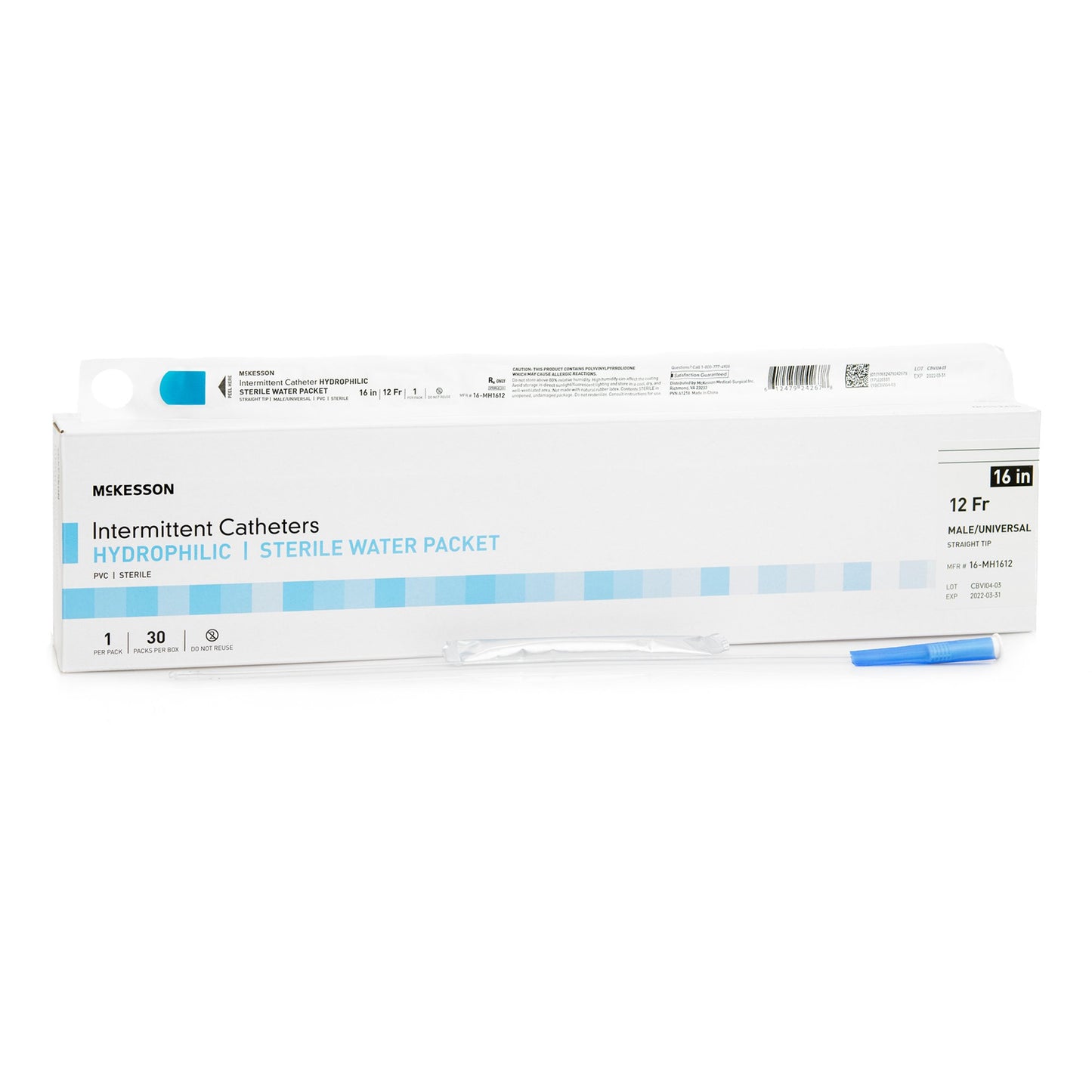 McKesson Hydrophilic-Coated PVC Urethral Catheter, Straight Tip