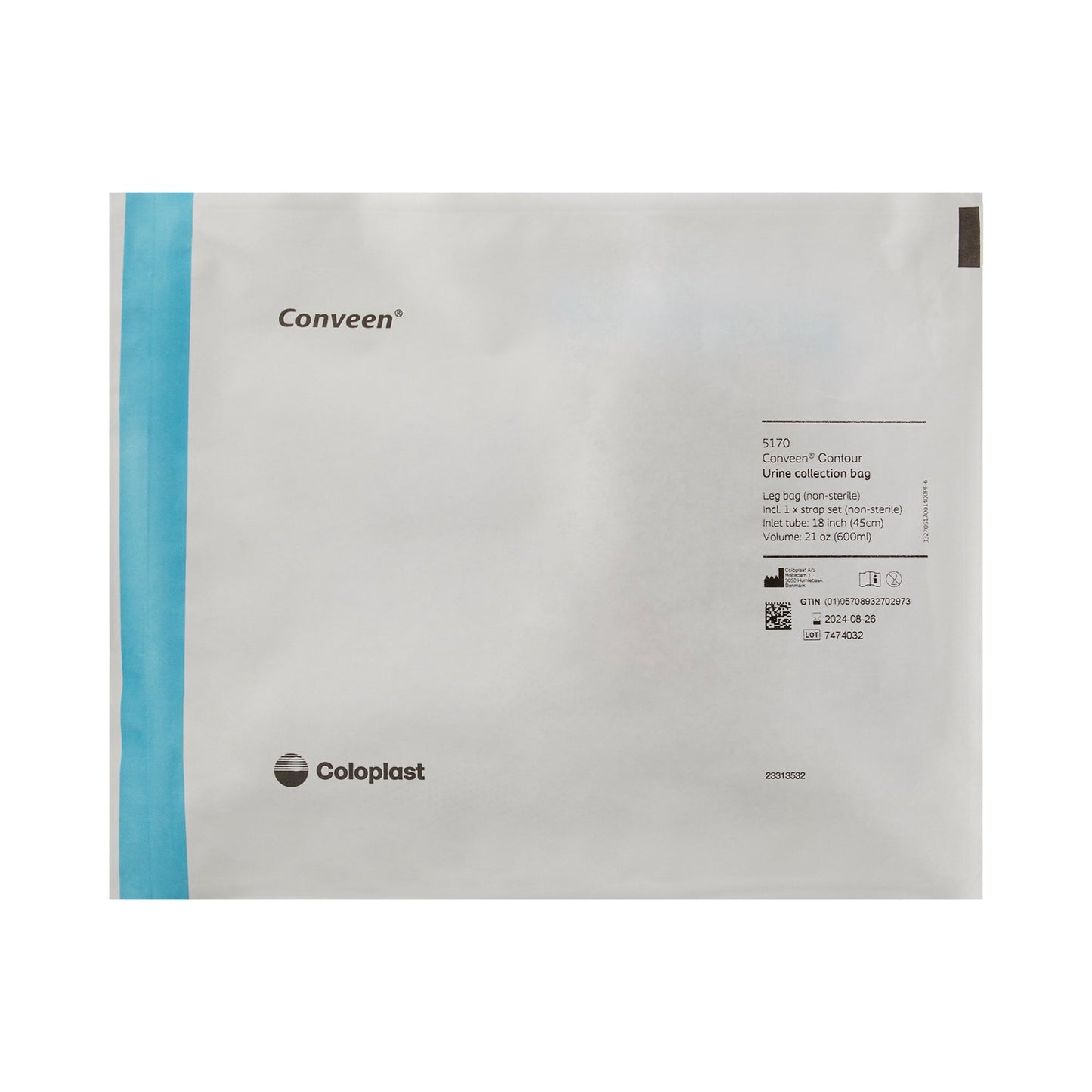 Conveen® Contour® Urinary Leg Bag: Anti-Reflux Valve, Polyethylene/Flocked