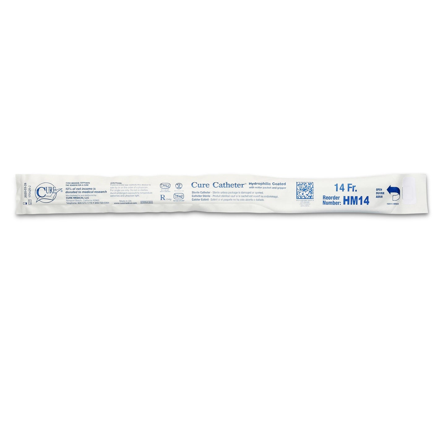 Cure Catheter™ Hydrophilic Intermittent Catheter, Hydrophilic Coated Plastic