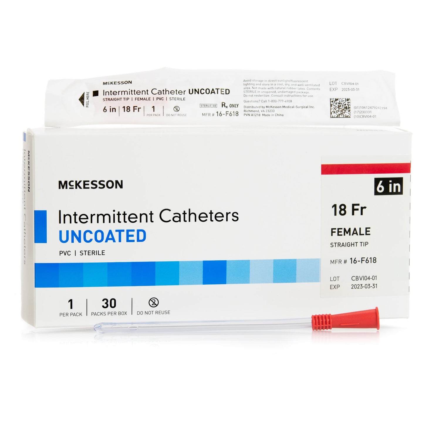 McKesson Uncoated PVC Urethral Catheter, Straight Tip
