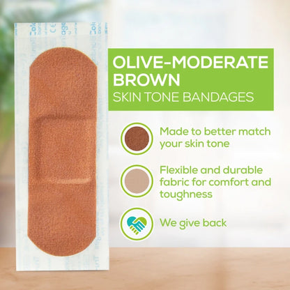 Tru-Colour Skin Tone Shade Fabric Bandage Adhesive Strips – 1 x 3 Inch, Up to 4 Inch Length