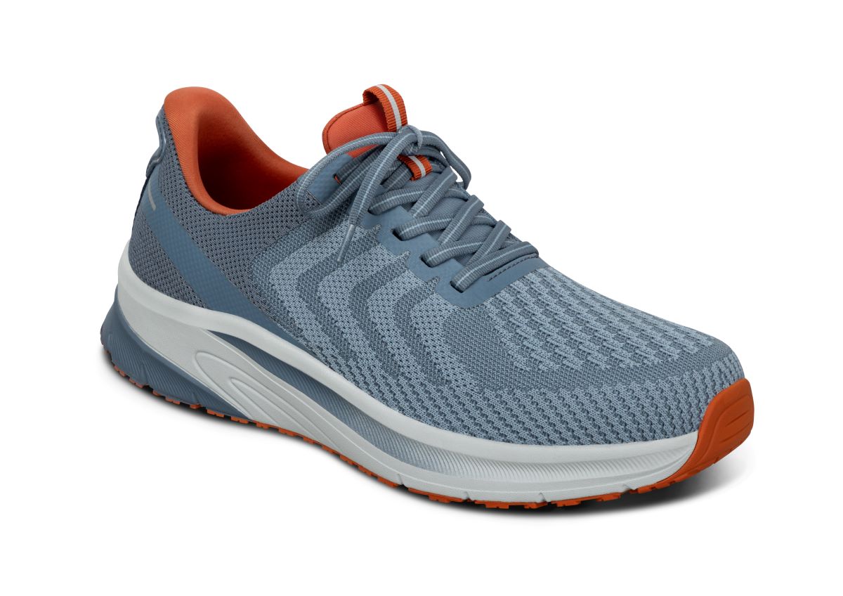 Tilos Men's Hands-Free Athletic Shoes, Blue/Orange, angle view