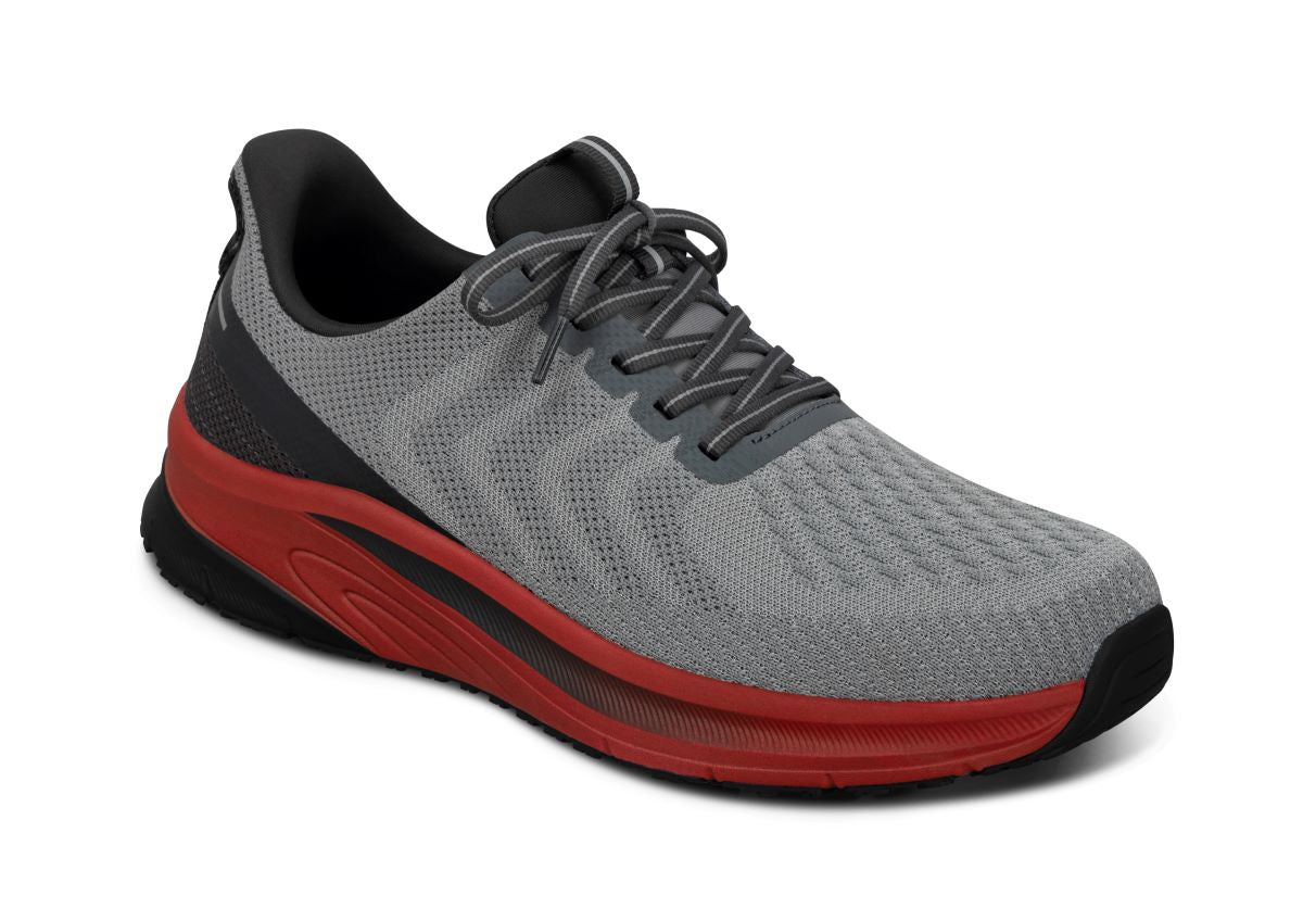 Tilos Men's Hands-Free Athletic Shoes, Gray/Red, angle view