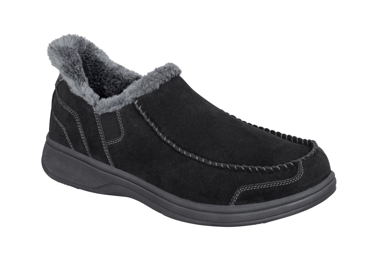 Vito Men's Hands-Free Suede Indoor/Outdoor Slippers, Black, angle view